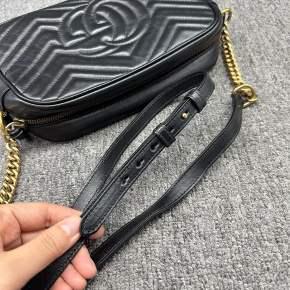 100% Authentic GUCCI GG Marmont Black Leather Shoulder Bag 800-121724 - Picture 11 of 14